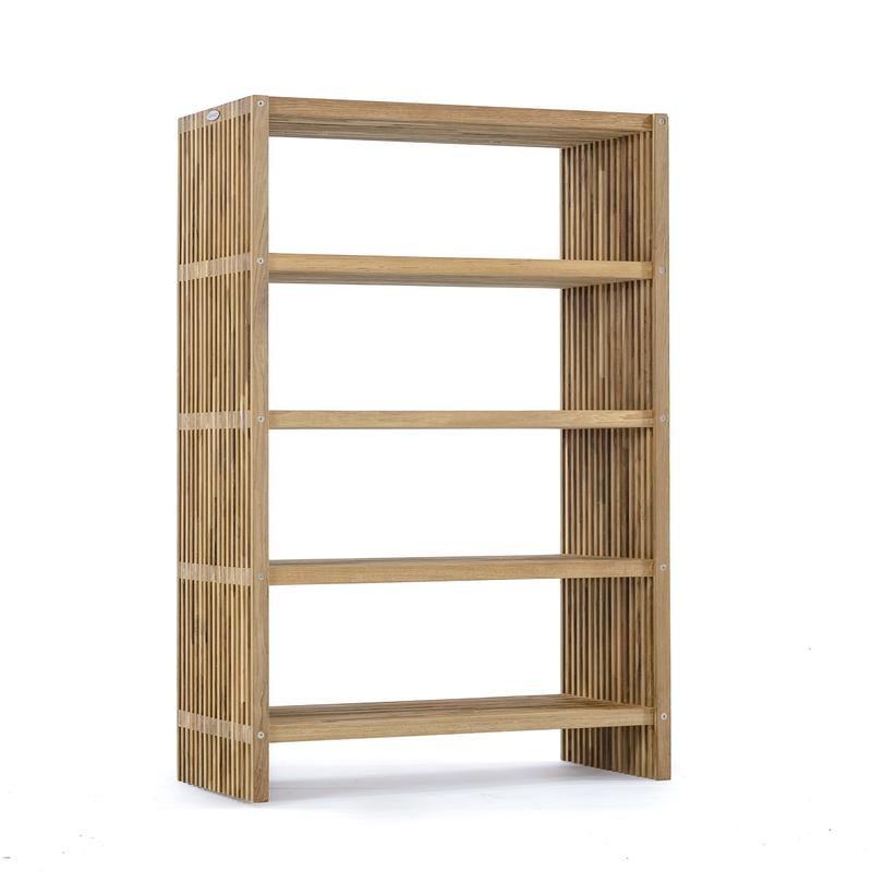 alt="18221 Teak Storage Shelf 48 inch height angled view on white background angled view on white background"