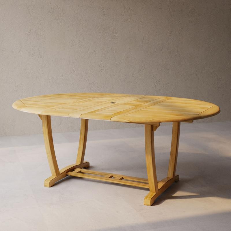 alt="15548 Martinique Teak Extension Table extended in angled side view on white background"