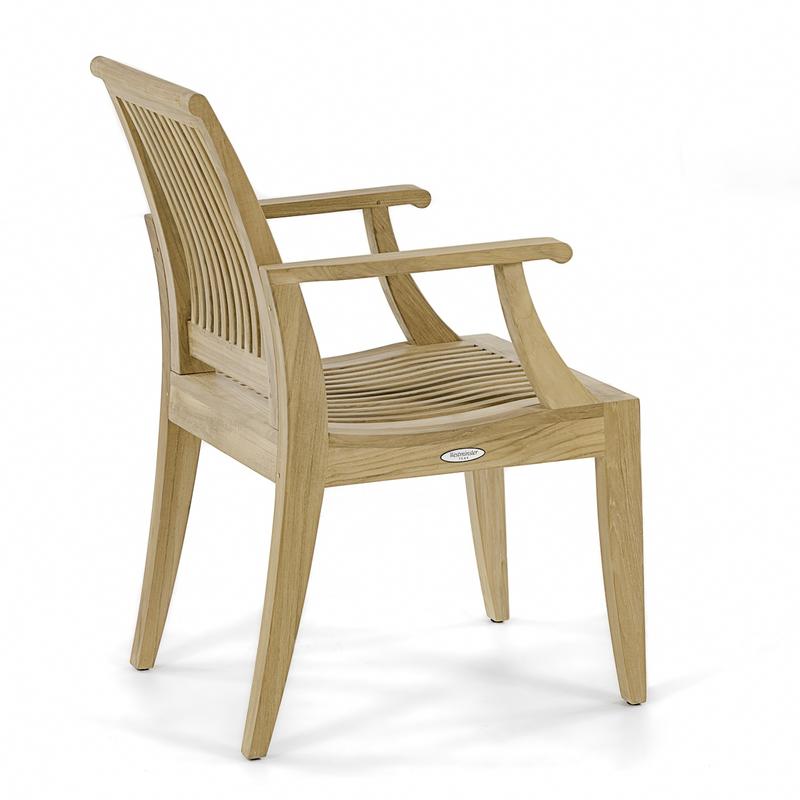 alt="70603 Vogue Laguna teak armchair right side rear view on white background"