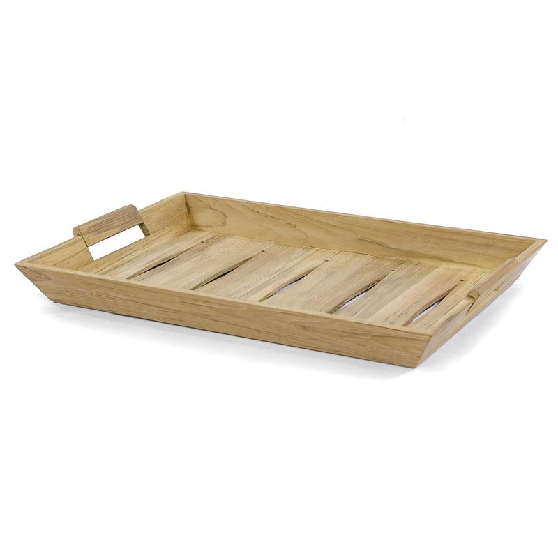 alt="17440 folding teak tray table top angled view on white background"