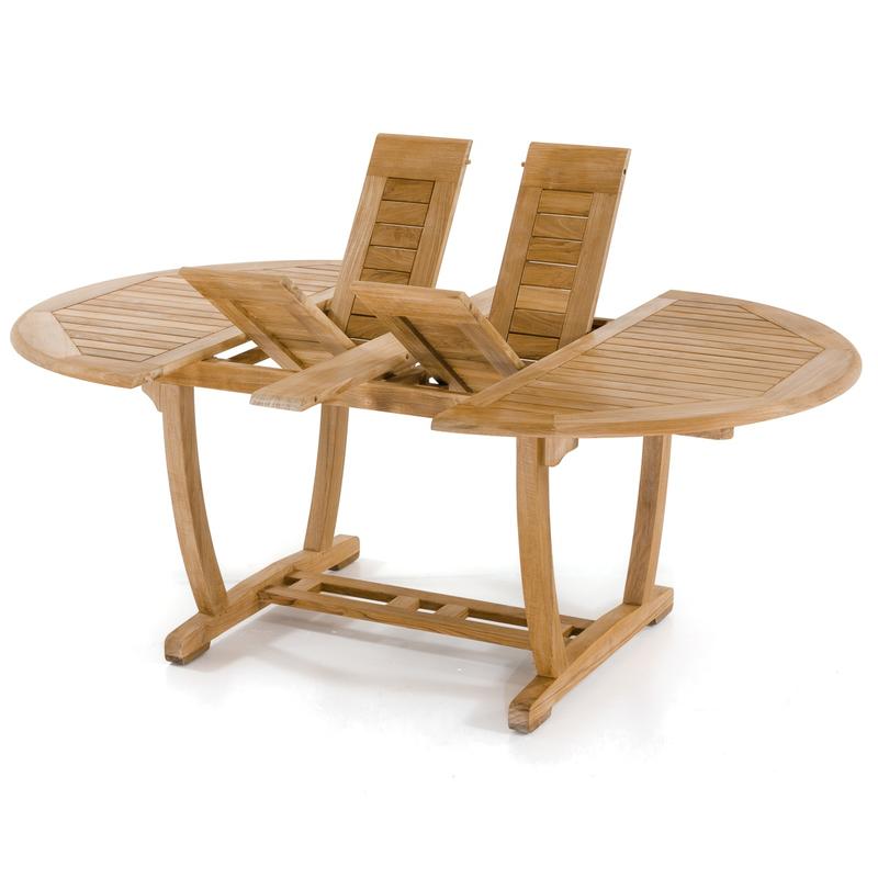 alt="70522 Martinique teak table showing double butterfly leaf extensions angled on white background"