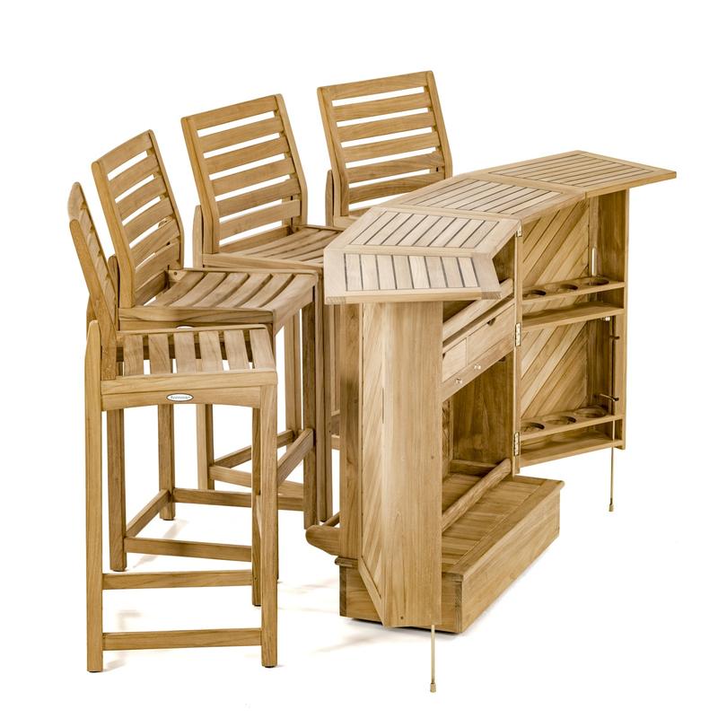 alt="17112 Somerset teak bar set opened side view on white background"