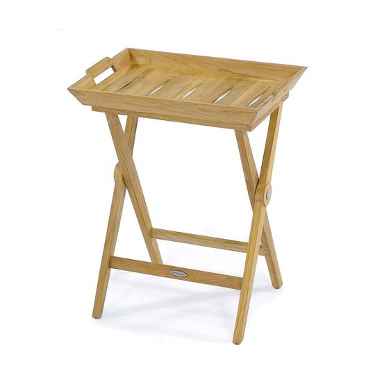 17440 folding teak tray table angled view on white background