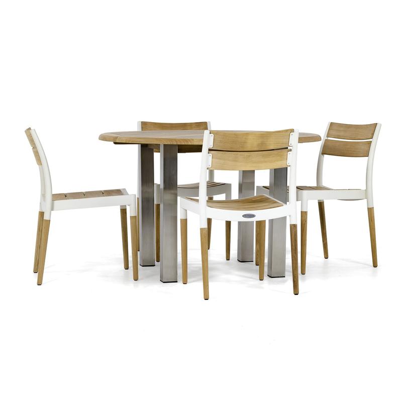 alt="70622 Vogue Bloom teak and powder coated aluminum Dining Set side view on white background"