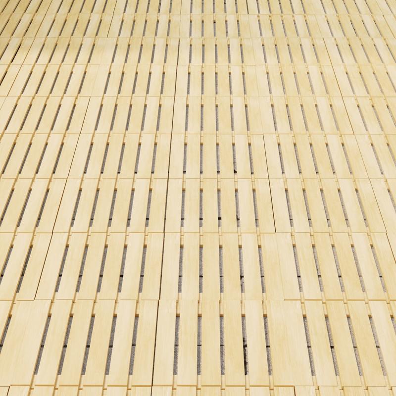 alt="18490 Callebotise Teak Floor Tiles on an outdoor patio showing closeup view of pattern"