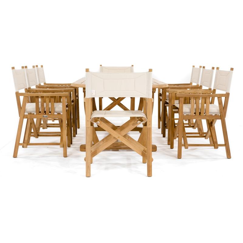 alt="70015 Montserrat Director 9 piece Teak Dining Set end view on white background"