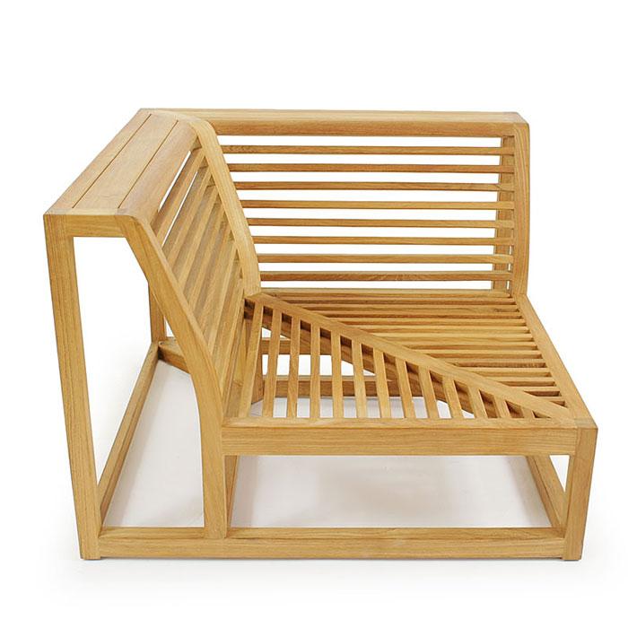 alt="12800 Maya Corner Sectional teak frame in side view on white background"