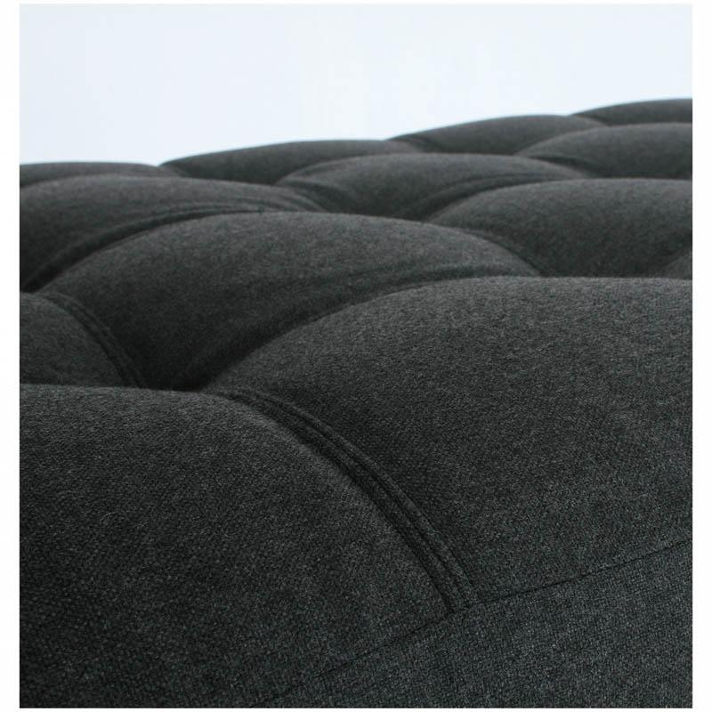 alt="16815dp saloma teak daybed closeup of tufting in cushions on white background"