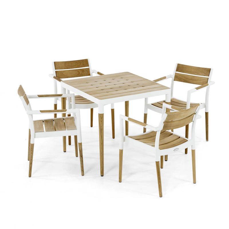 alt="70750 Bloom 5 piece Dining Set with wood tabletop on white background"