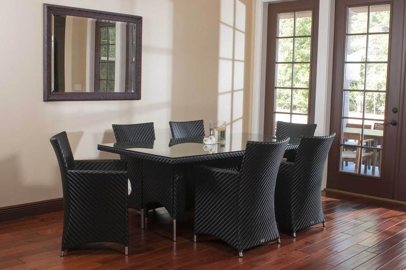 alt="7pc Black Wicker Dining Set"