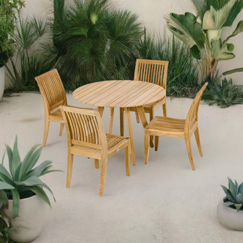 alt="5 pc Laguna Round Teak Dining Set - Picture A"