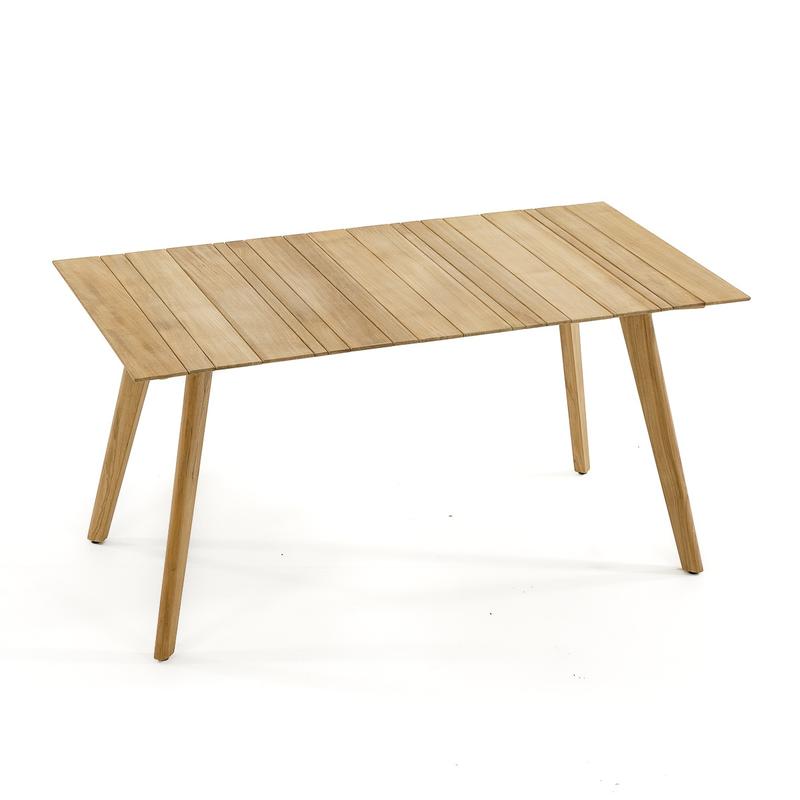 alt="15917 Surf Teak Dining Table angled side view on white background"
