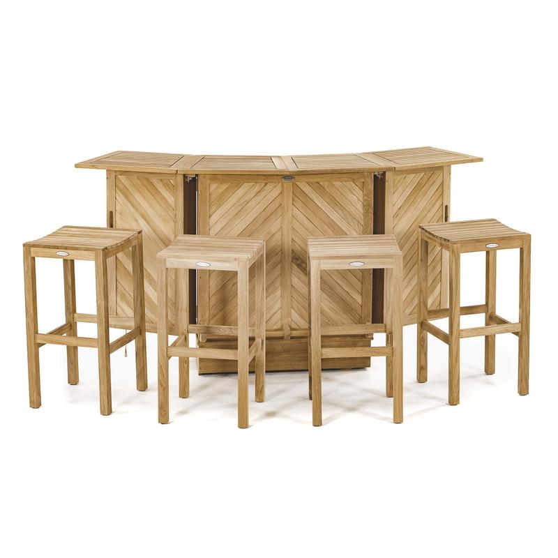 alt="70084 somerset teak five piece bar set fully opened front view on white background"