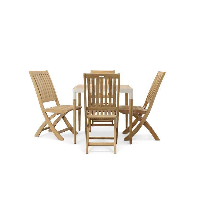 alt="70122 Bloom Laguna Teak 5 piece Dining Set side view on white background"