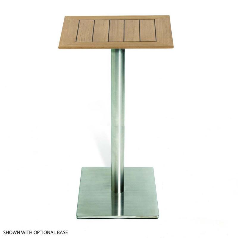 alt="15098 Vogue 24 inch square table top and optional stainless steel table base on white background"