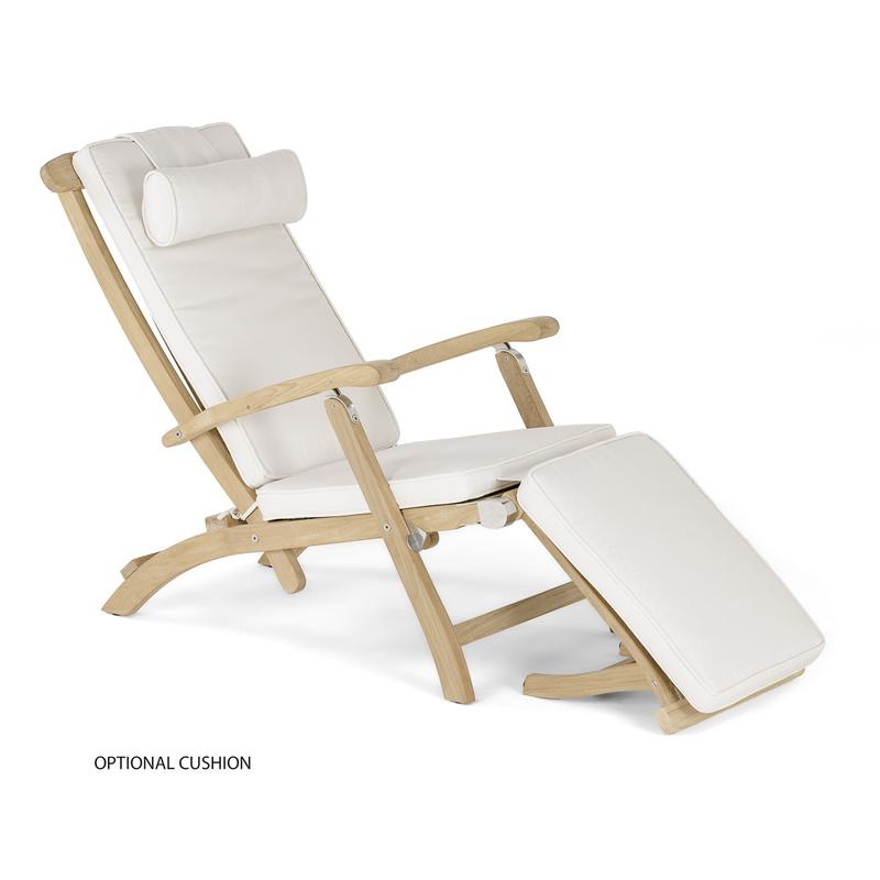alt="16411s Barbuda Captain Steamer with optional cushion showing footrest down angled on white background"