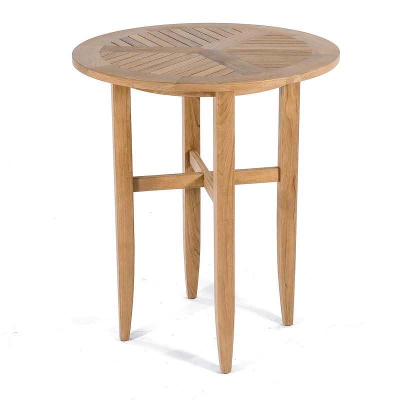 alt="70294 Laguna teak Round Bar Table top angled view on white background"