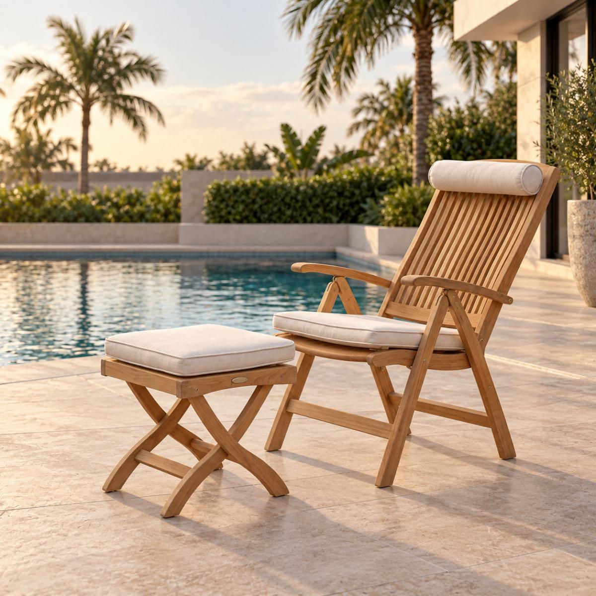 Barbuda Teak Recliner Chair & Ottoman Set — picture A