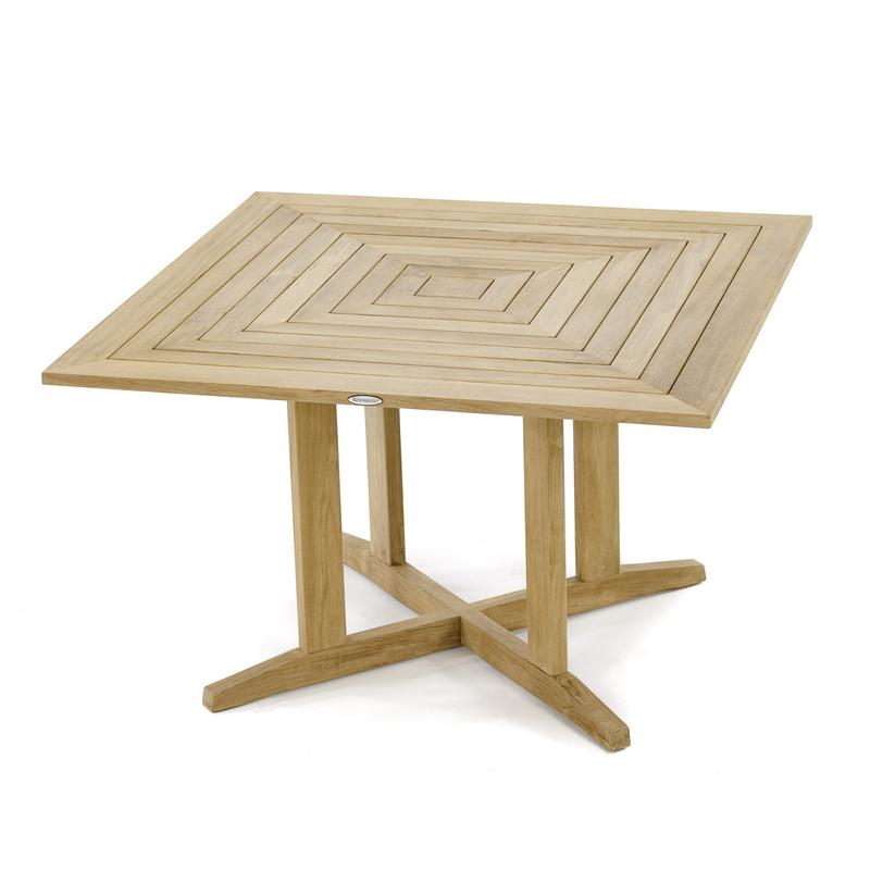 alt="15823 Pyramid Teak 48 inch Square Dining Table angled corner view on white background"