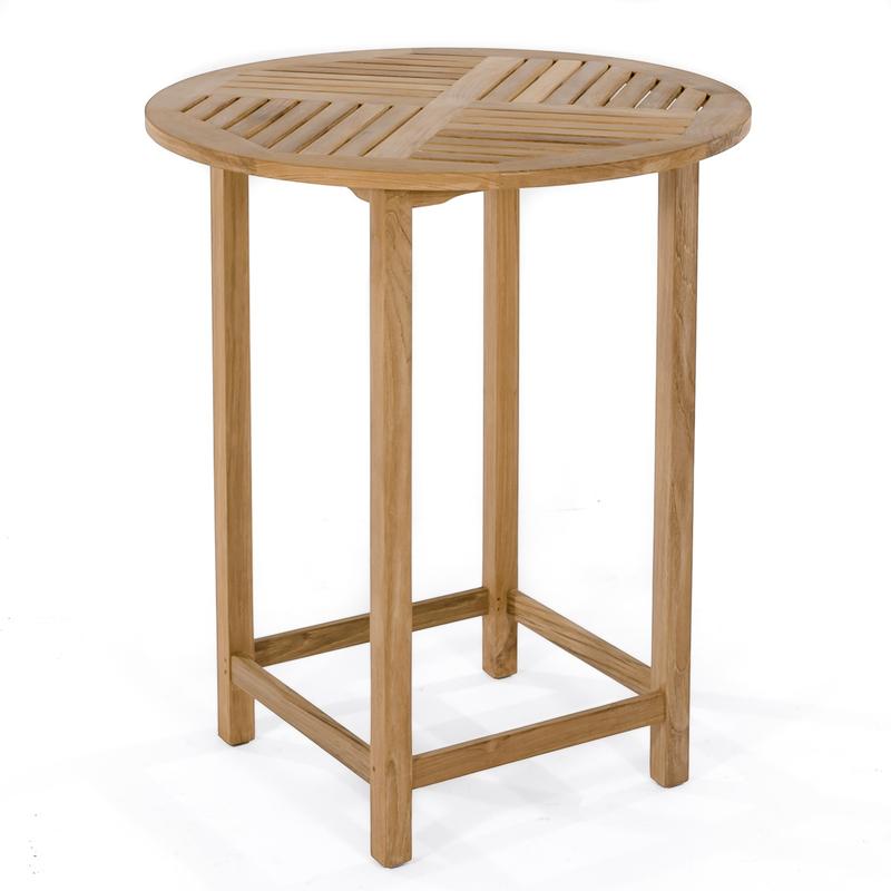 alt="70083 Somerset teak 36 inch round bar table angled top view on white background"