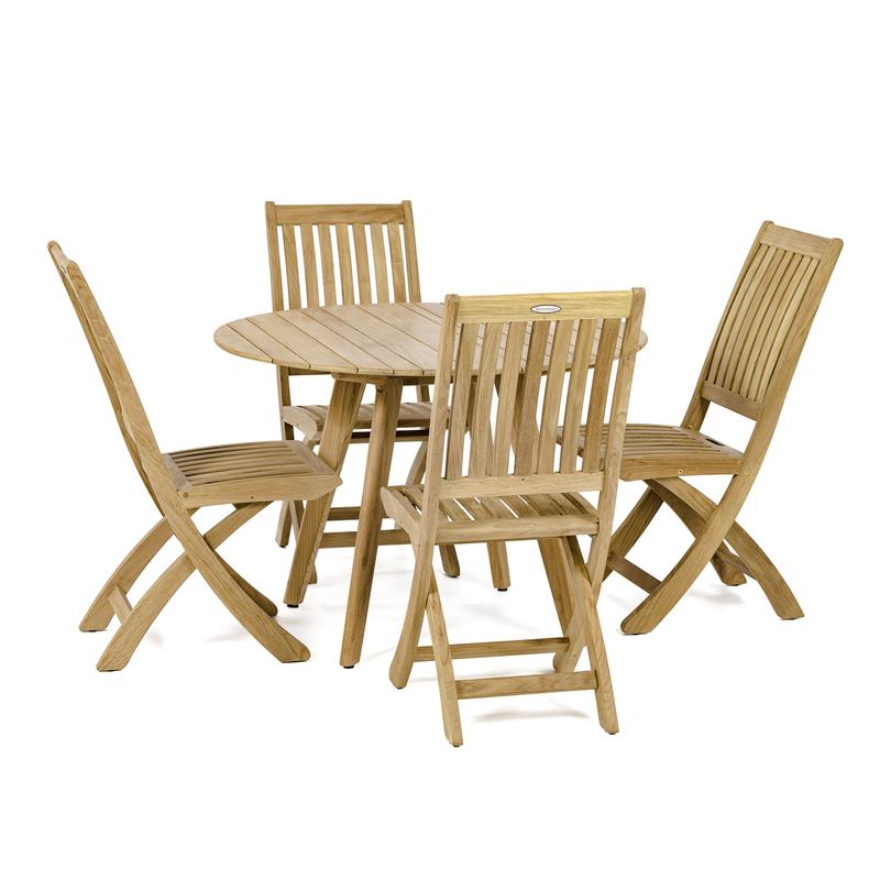 alt="Surf Round Teak Dining Set with 4 Barbuda Folding Chairs - Picture A"