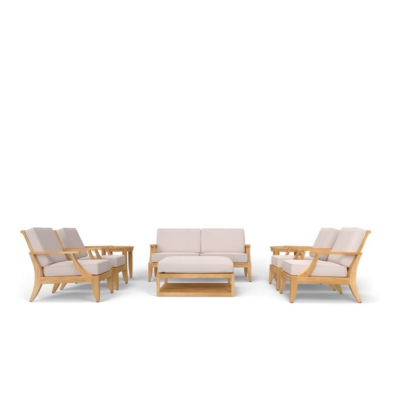 alt="70905 Laguna Maya 8 pc Sofa Set of Laguna Sofa and 4 Lounge Chairs and 2 Side Tables and Maya Coffee Ottoman Table in front view on white background"