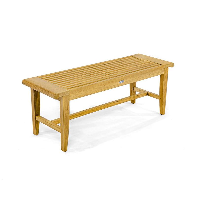 alt="13915 Laguna 4 foot long teak Backless Bench angled view of seat on white background"