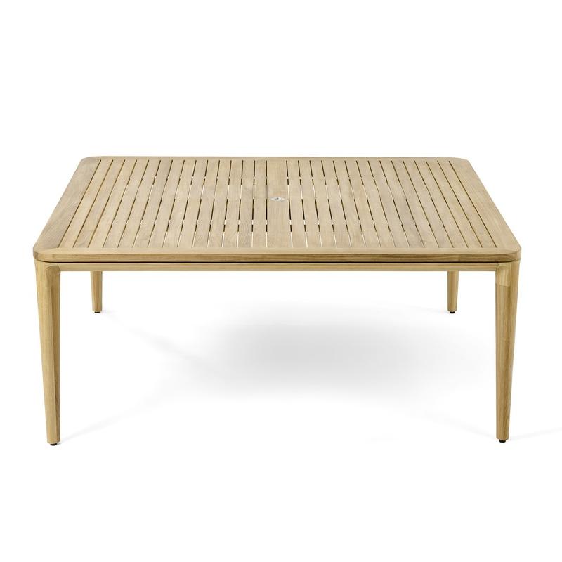 alt=" 70879 Veranda teak 6 foot square dining table angled side view on white background"