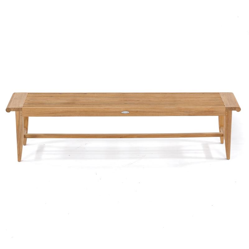 alt="13917 Laguna 6 foot teak Backless Bench angled top and front view on white background"