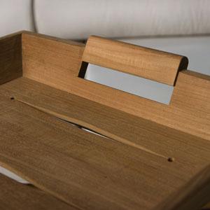 alt="17440TO Butler teak Serving Tray closeup of handle"
