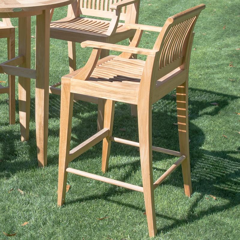 alt="12910 Laguna Teak Bar Stool left side on grass field"