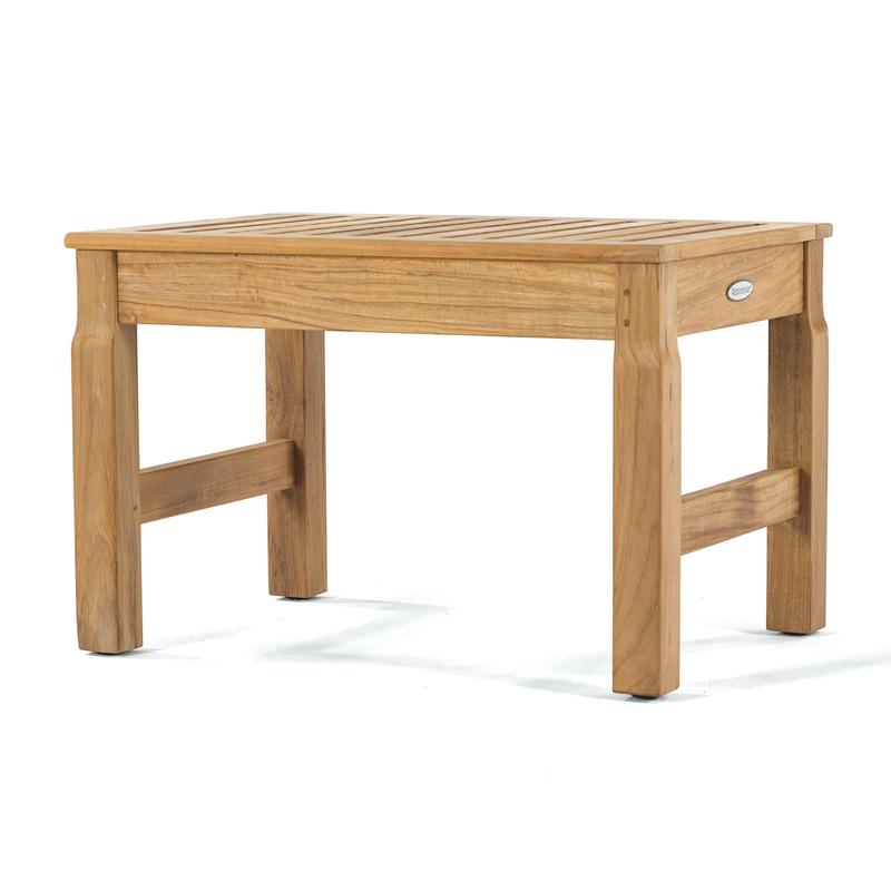 alt="18603 Brunswick 24 inch teak stool angled side view on white background"