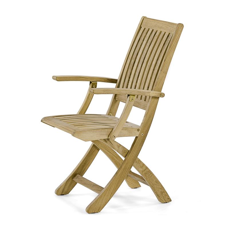 alt="12602S Barbuda Teak Folding Armchair side angled on white background"