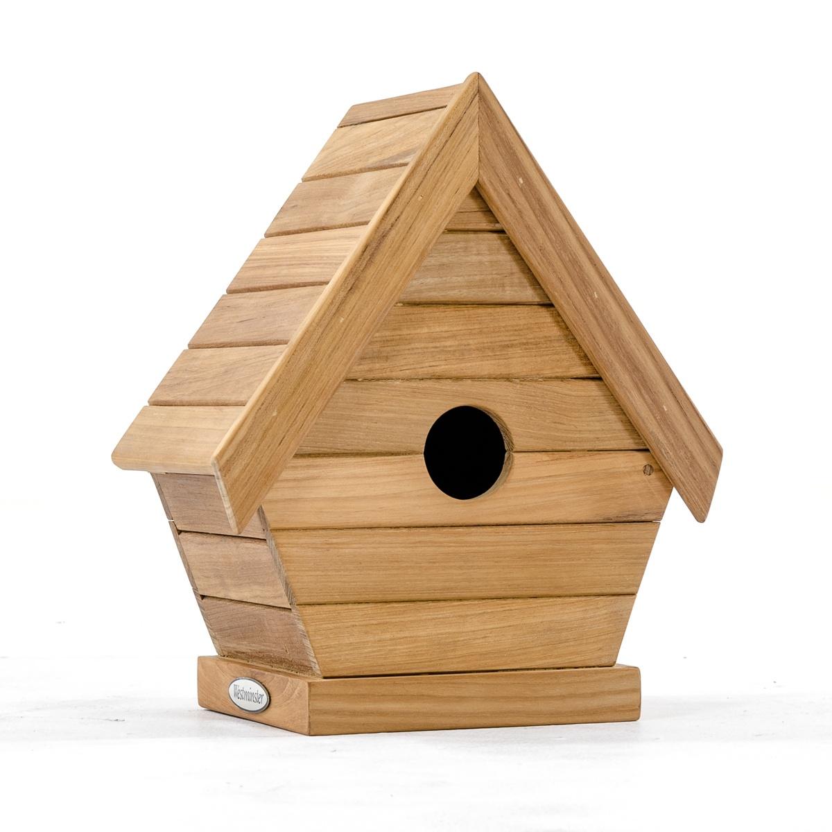 19003 teak bird house angled right side on white background