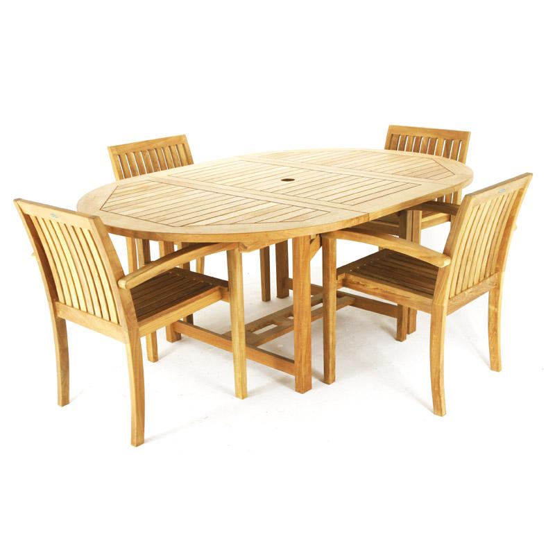 Teak Oval Table Patio Furniture Set for 4 — picture A