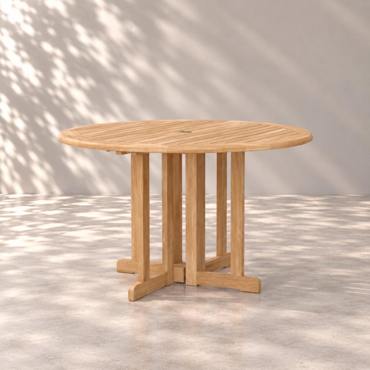 Barbuda Round Drop Leaf Dining Table with Stainless Steel Hardware — picture A