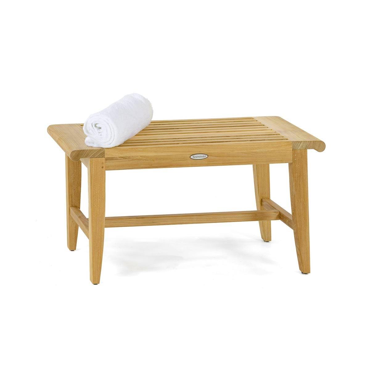 13068 Laguna teak 3 foot long Backless Bench with rolled towel on top angled on white background