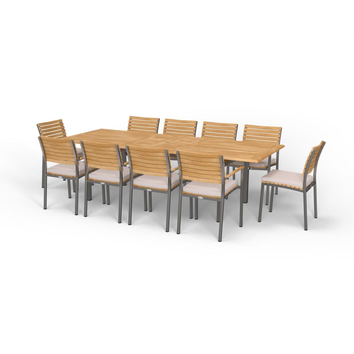 11 pc Vogue Teak & Stainless Steel Dining Set — picture A