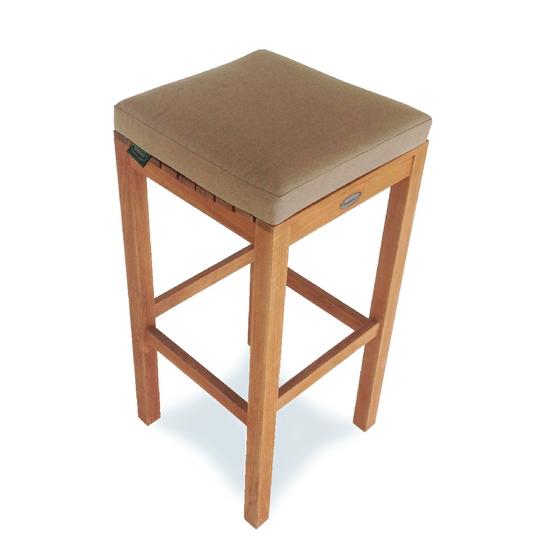 72110MTO Somerset Backless Barstool Cushion on Somerset teak backless barstool aerial angled view on white background 