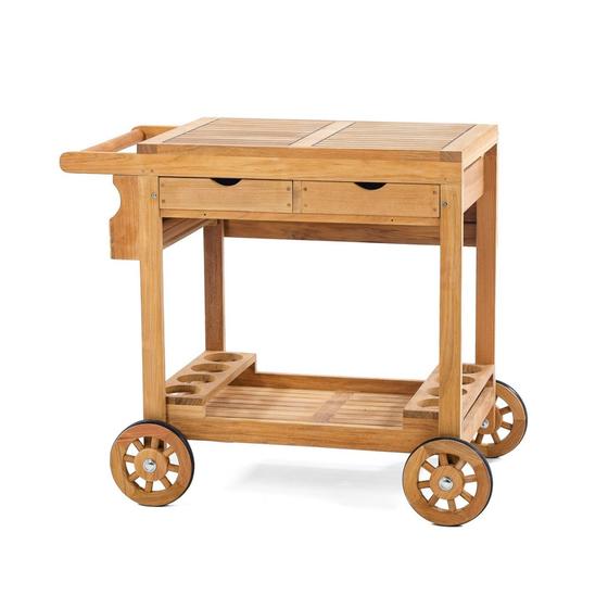 17105S Alicante teak Trolley Cart side view on white background