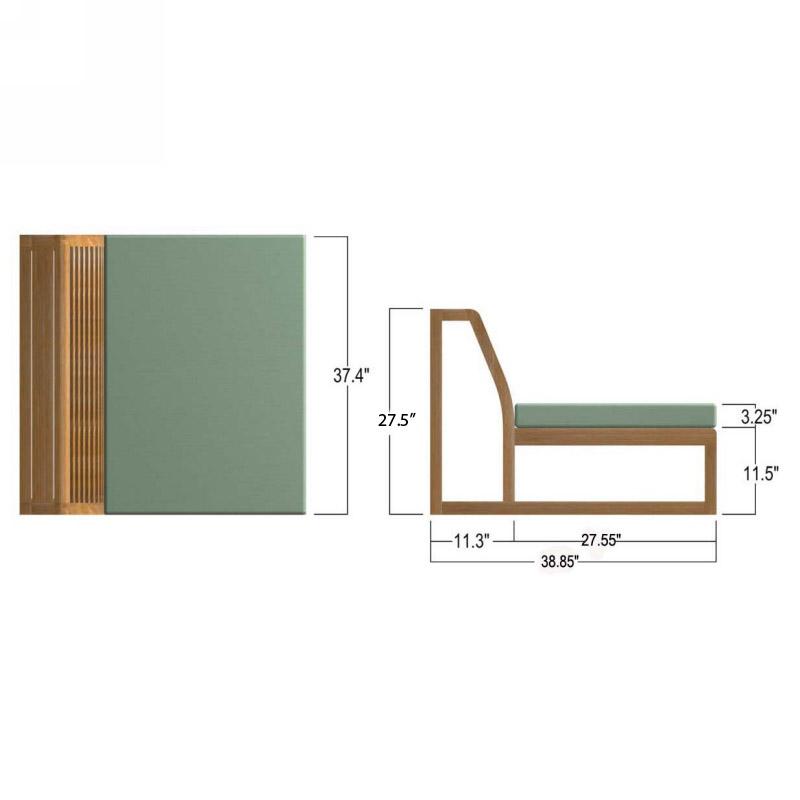 alt="11800RFDP Maya Slipper Chair autocad with cushions side and seat view on white background"