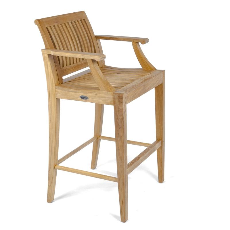 alt="70642 Vogue Laguna teak barstool right side angled view on white background"