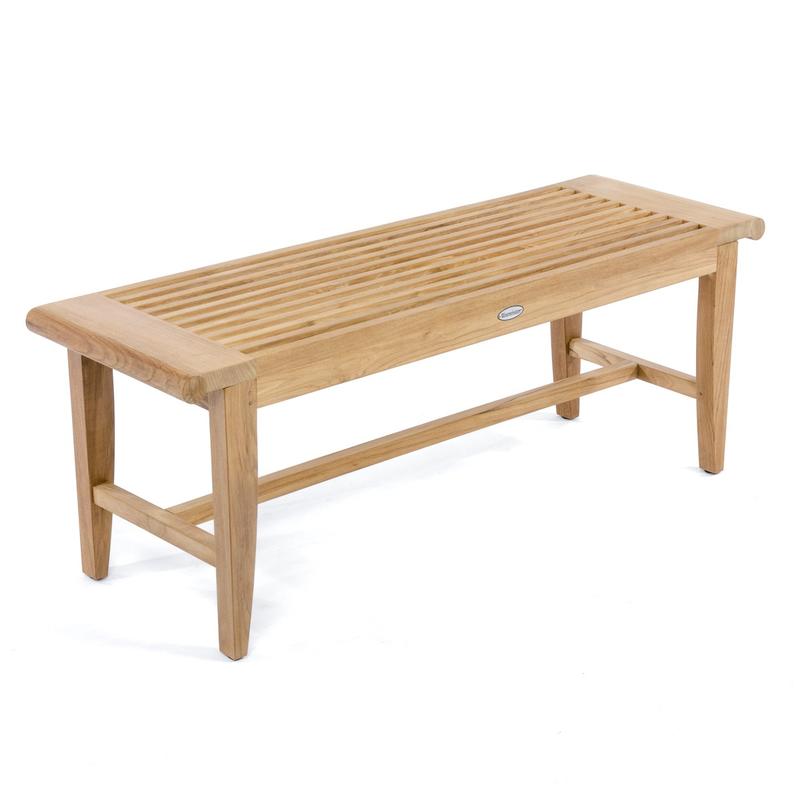 alt="13916 Laguna teak backless bench end angled on white background"
