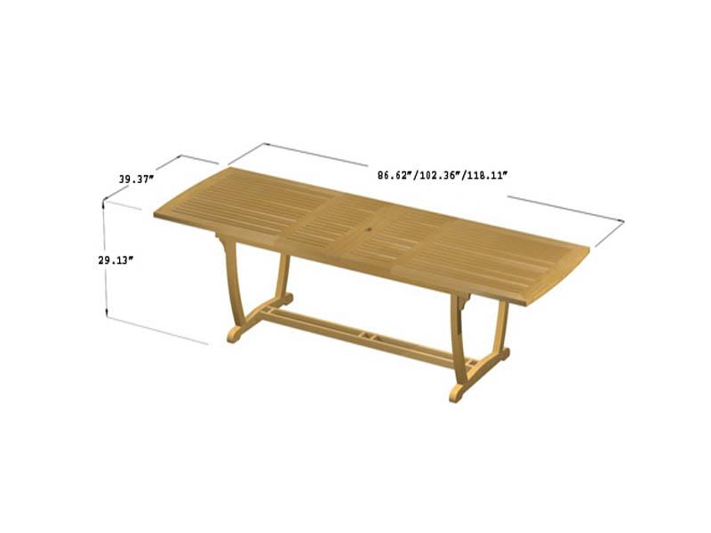 alt="15585 Veranda Teak Rectangular Dining Table showing autocad in angled aerial view on white background"