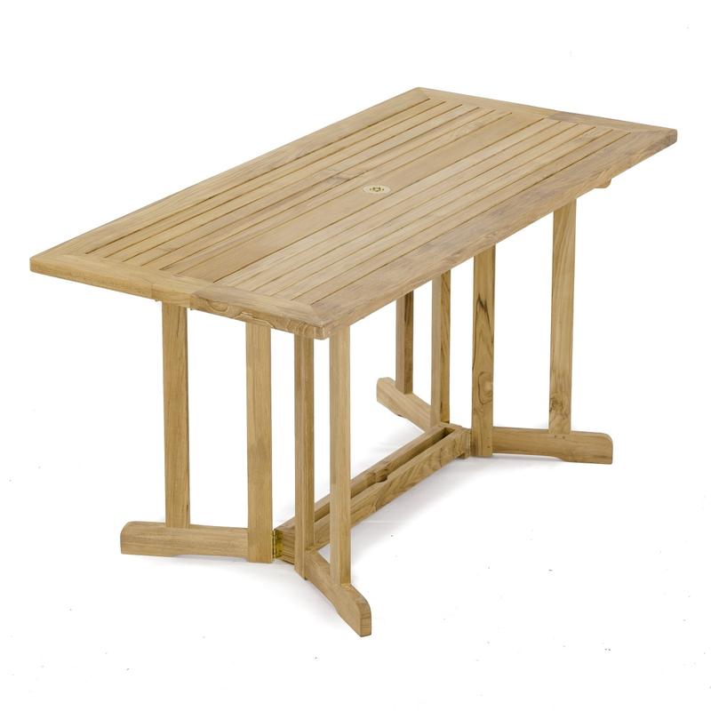 alt="70606 Vogue Nevis teak rectangular dining table angled end view on white background"