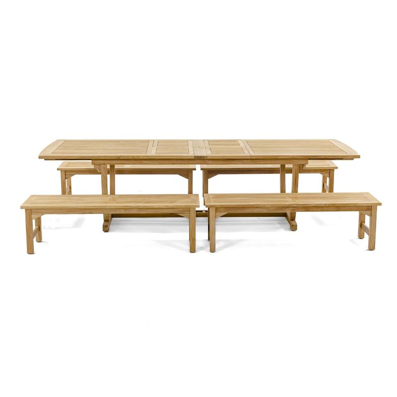 alt="70065 Grand Veranda teak Picnic Bench Set side profile on white background"