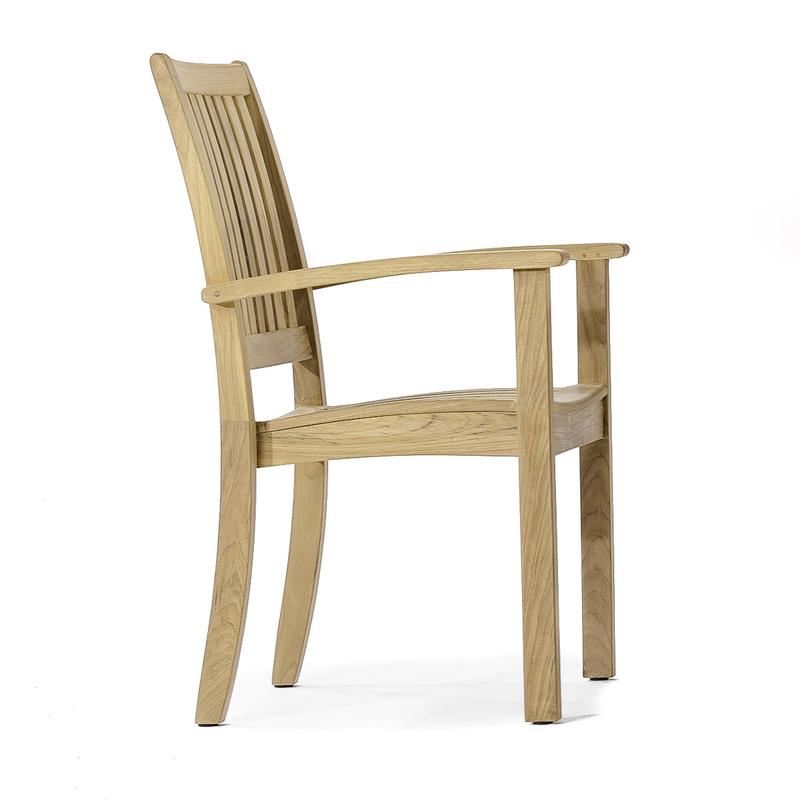 alt="70517 Sussex Pyramid teak dining armchair side view on white background"