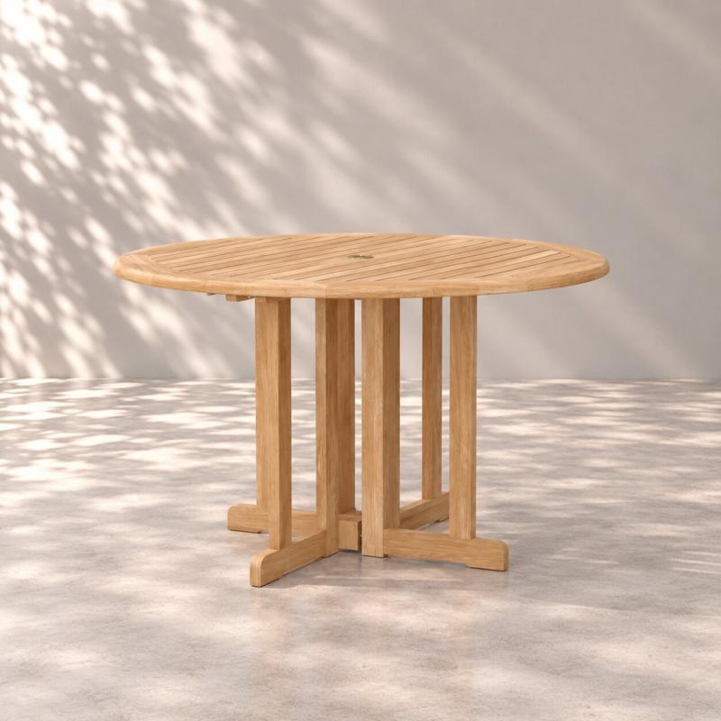alt="Barbuda Round Drop Leaf Dining Table with Stainless Steel Hardware - Picture A"