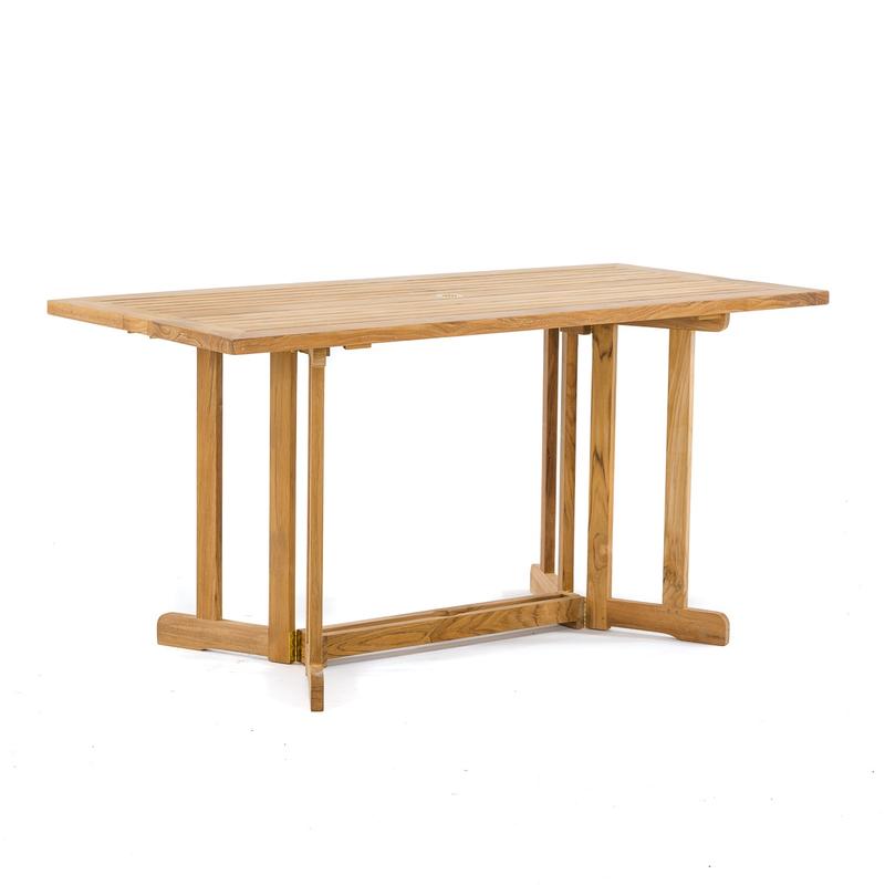 alt="70476 Odyssey 5 foot rectangular teak folding dining table angled view on white background"