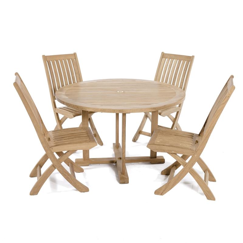 alt="4 ft Round Dining Set with 4 Barbuda Folding Chairs - Picture A"